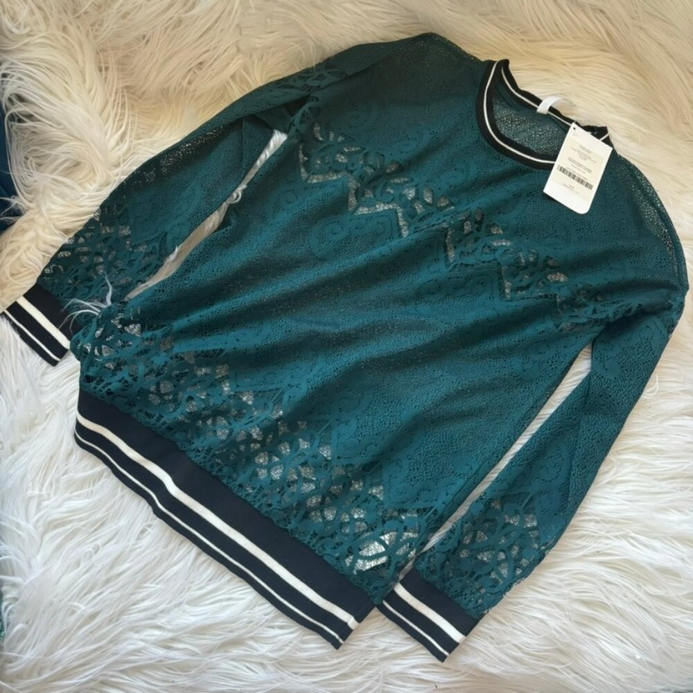 NWT Fabletics teal lace top, size S